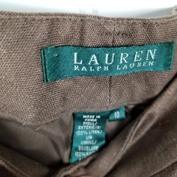 Lauren Ralph Lauren Womens Linen Trouser Pants Brown Size 10 Lined Flat Front - Picture 8 of 12